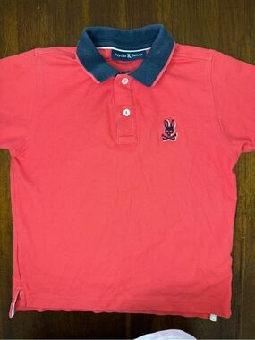 Psycho Bunny Coral Polo with Navy Collar and Embroidered Logo